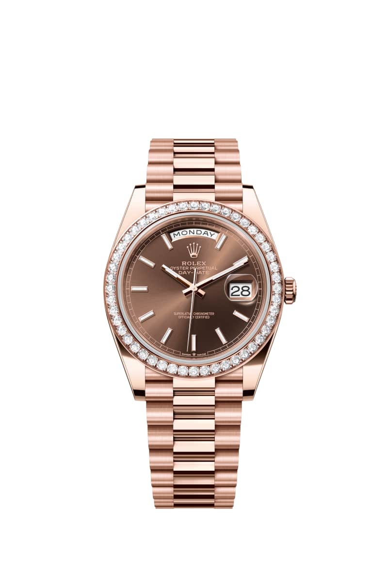 ROLEX Day-데이트 40 228345RBR 초콜렛 다이얼 18캐럿 에버로즈 Gold