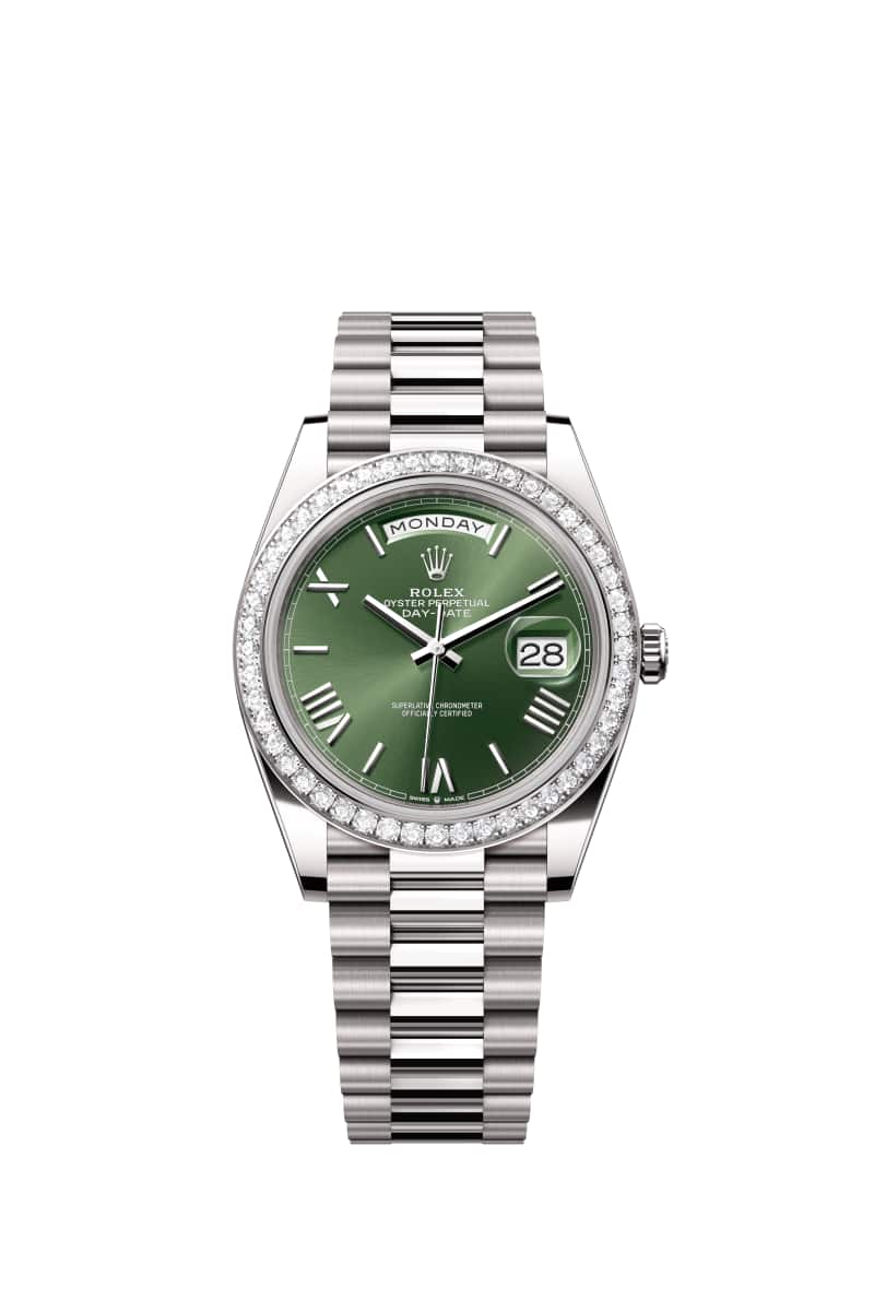 ROLEX Day-데이트 40 228349RBR 올리브 그린 다이얼 18캐럿 White Gold
