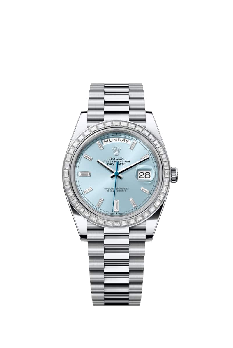 ROLEX Day-데이트 40 228396TBR 다이아몬드가 세팅된 Ice 블루 다이얼 플래티넘