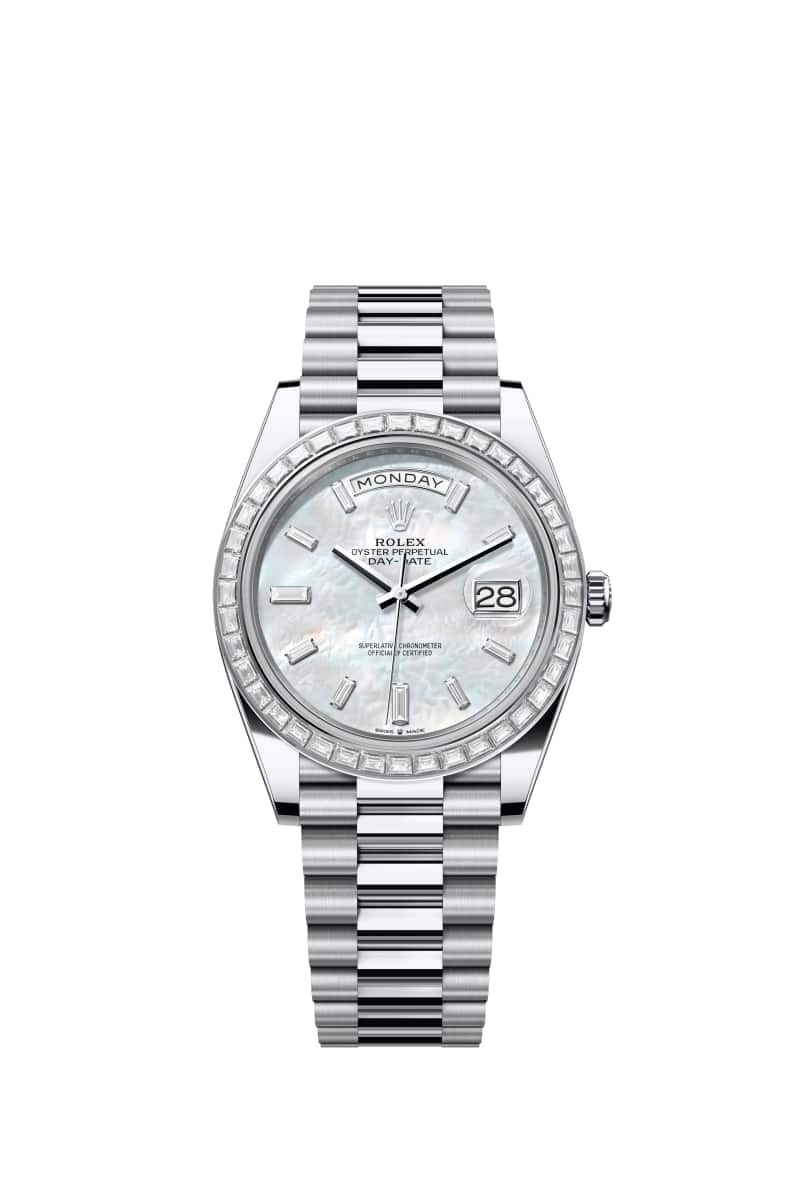 ROLEX Day-데이트 40 228396TBR 다이아몬드가 세팅된 White 진주자개 다이얼 플래티넘