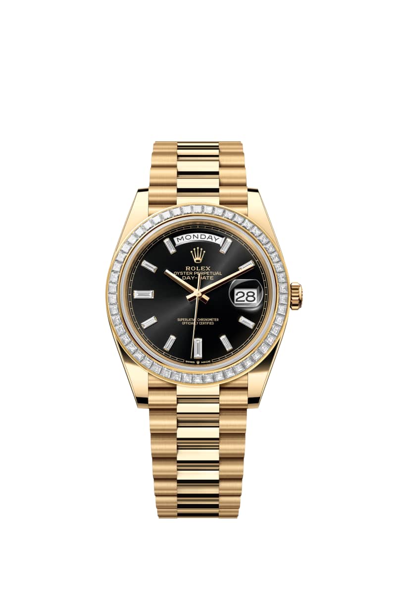 ROLEX Day-데이트 40 228398TBR 다이아몬드가 세팅된 브라이트 Black 다이얼 18캐럿 옐로우 Gold