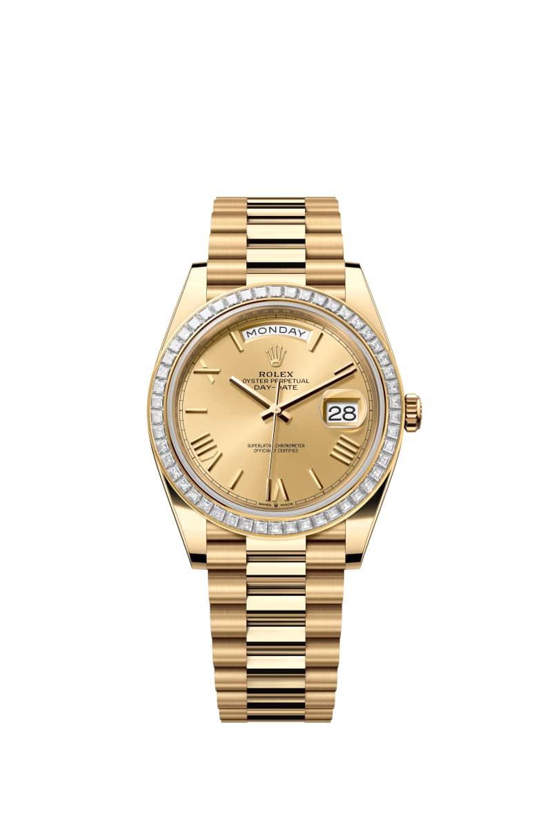 ROLEX Day-๋ฐ์ดํธ 40 228398TBR ์ดํ์ธ Color ๋ค์ด์ผ 18์บ๋ฟ ์๋ก์ฐ Gold