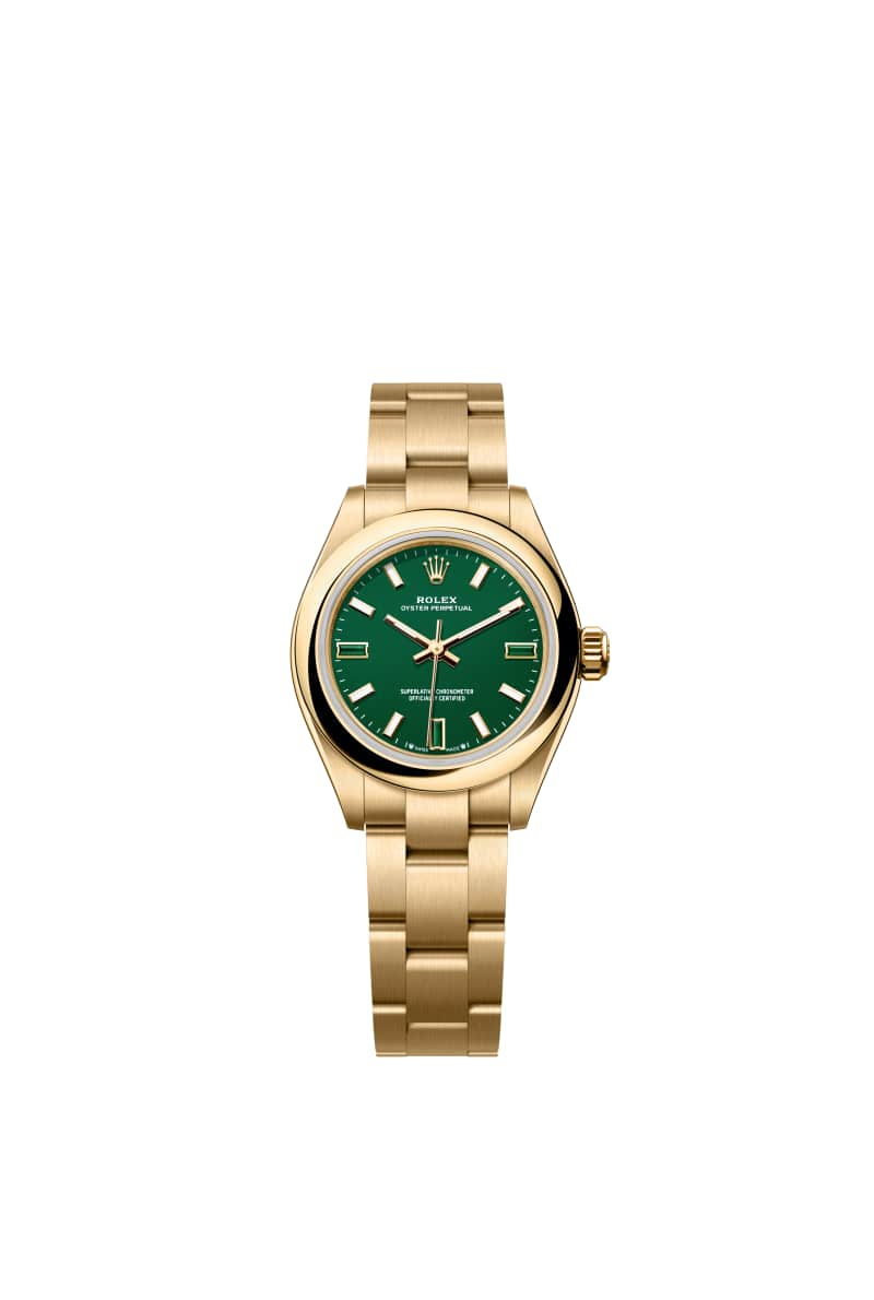 ROLEX 오이스터 퍼페츄얼 28 276208 그린 스톤 다이얼 18캐럿 옐로우 Gold