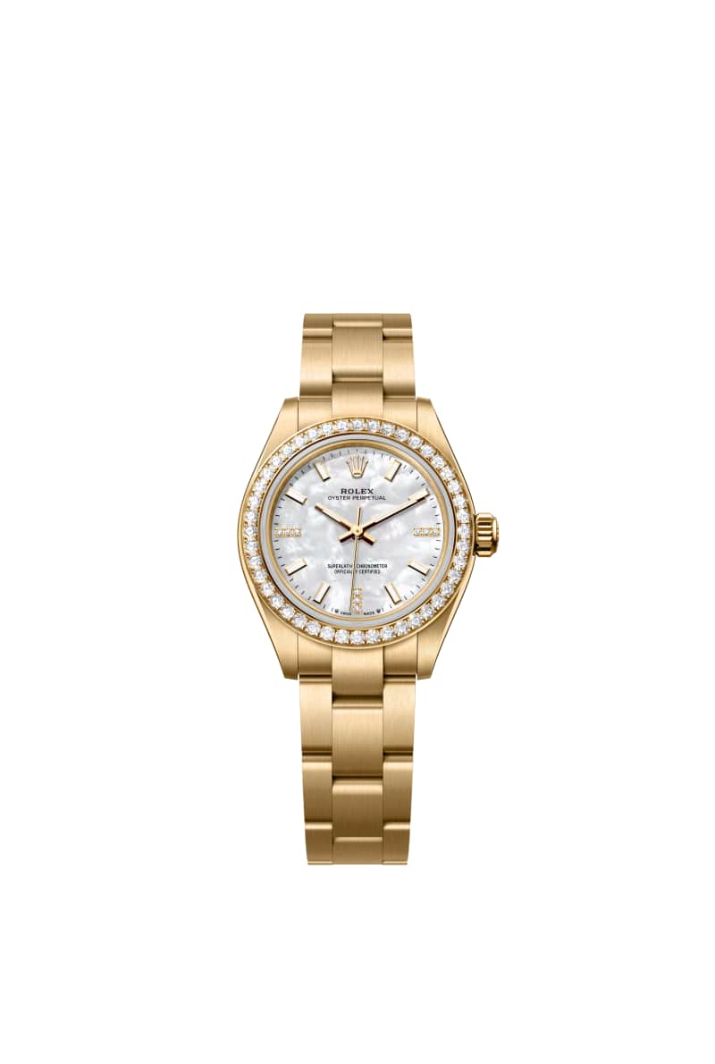 ROLEX 오이스터 퍼페츄얼 28 276248RBR 다이아몬드가 세팅된 White 진주자개 다이얼 18캐럿 옐로우 Gold