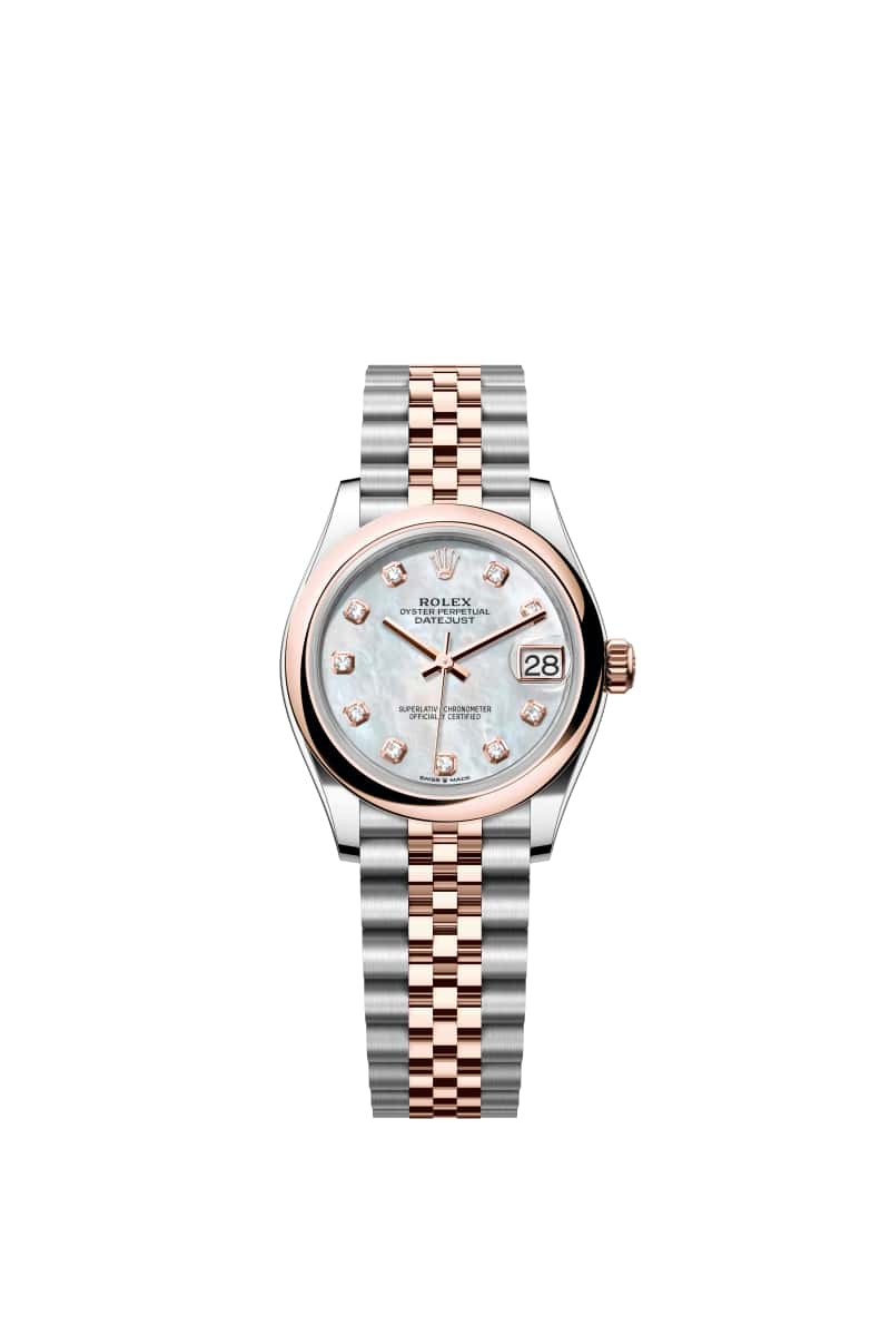 ROLEX 데이트저스트 31 278241 다이아몬드가 세팅된 White 진주자개 다이얼 오이스터스틸과 에버로즈 Gold