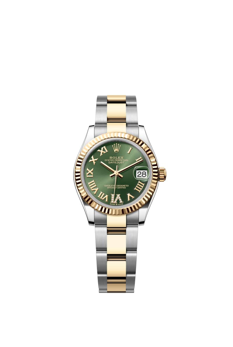 ROLEX 데이트저스트 31 278273 다이아몬드가 세팅된 올리브 그린 다이얼 오이스터스틸과 옐로우 Gold