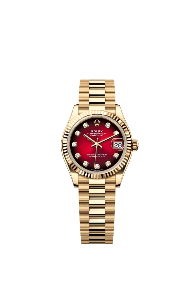 ROLEX 데이트저스트 31 278278 다이아몬드가 세팅된 Red 옴브레 다이얼 18캐럿 옐로우 Gold