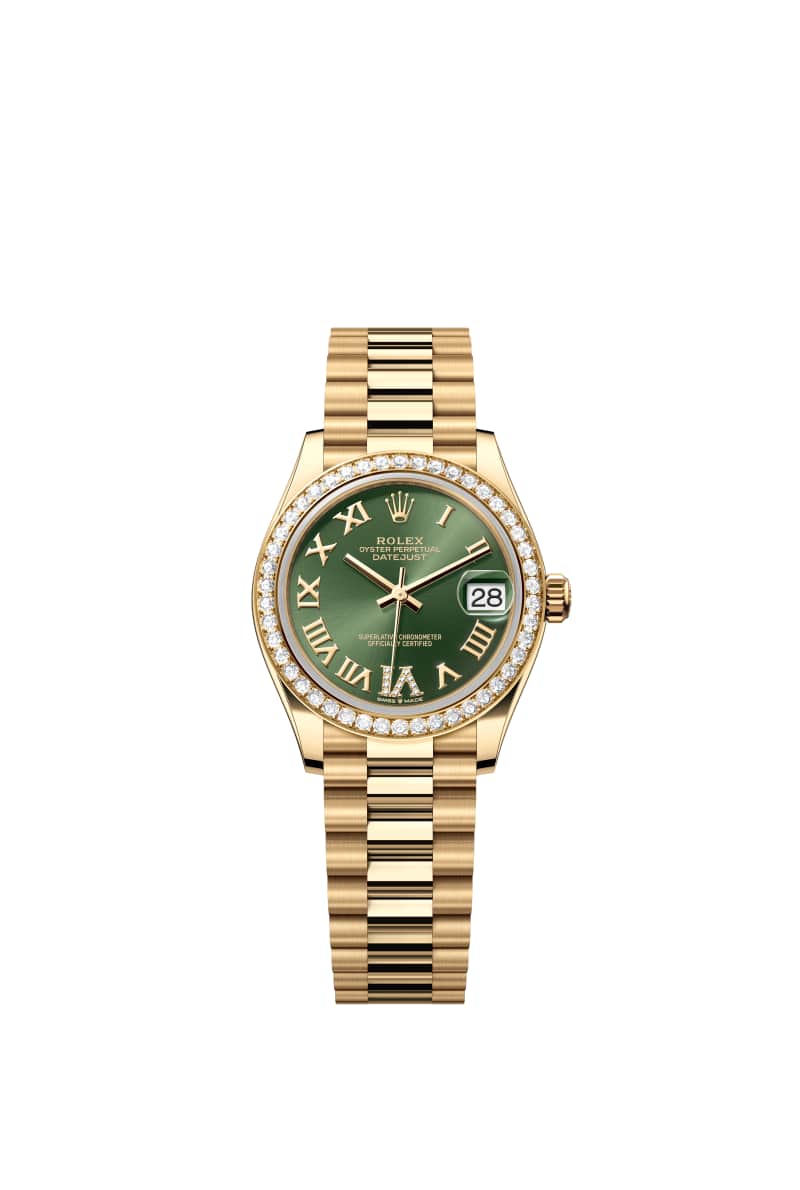 ROLEX 데이트저스트 31 278288RBR 다이아몬드가 세팅된 올리브 그린 다이얼 18캐럿 옐로우 Gold
