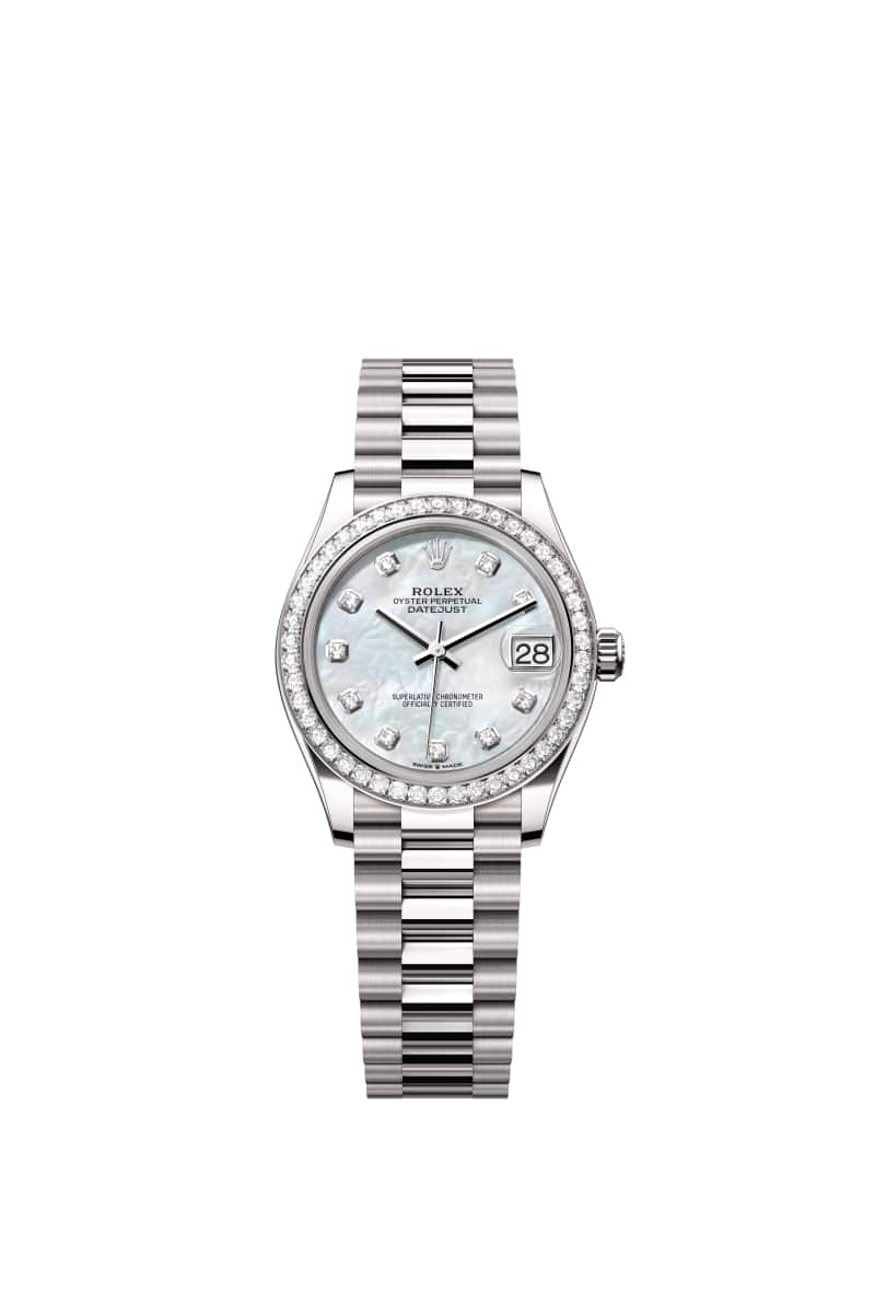 ROLEX 데이트저스트 31 278289RBR 다이아몬드가 세팅된 White 진주자개 다이얼 18캐럿 White Gold