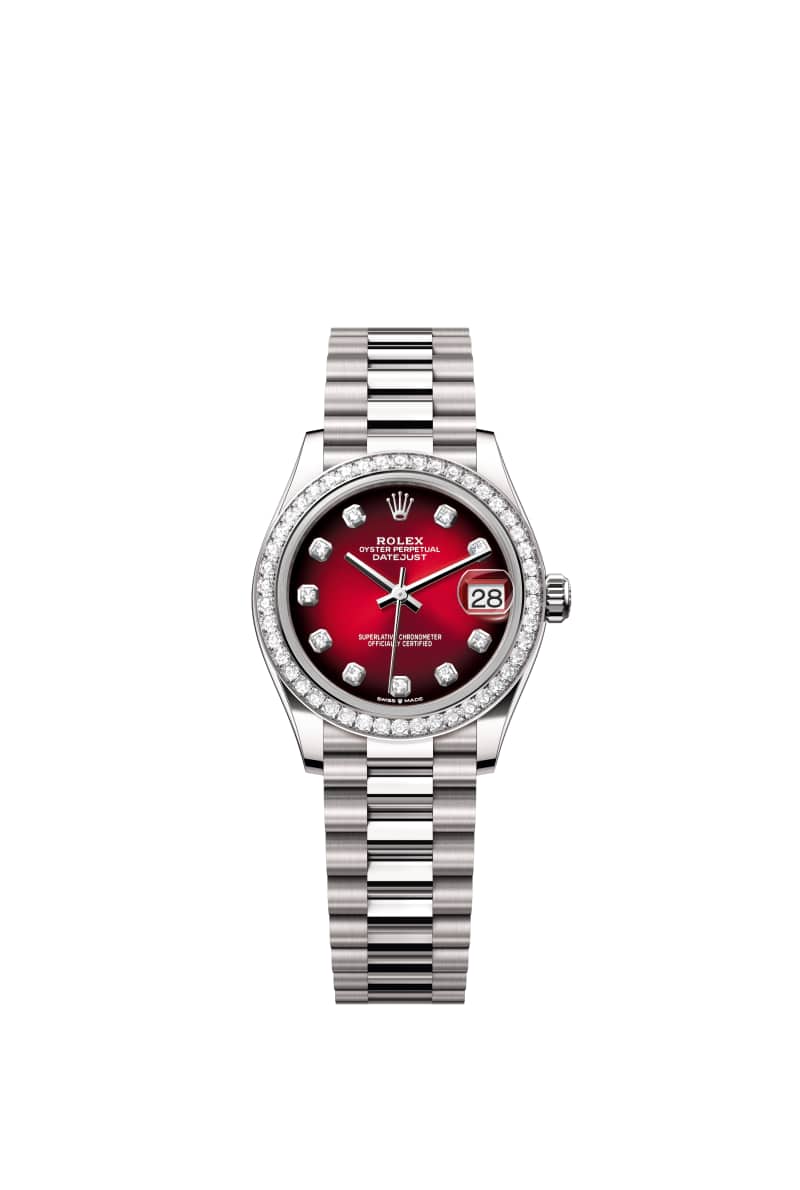 ROLEX 데이트저스트 31 278289RBR 다이아몬드가 세팅된 Red 옴브레 다이얼 18캐럿 White Gold