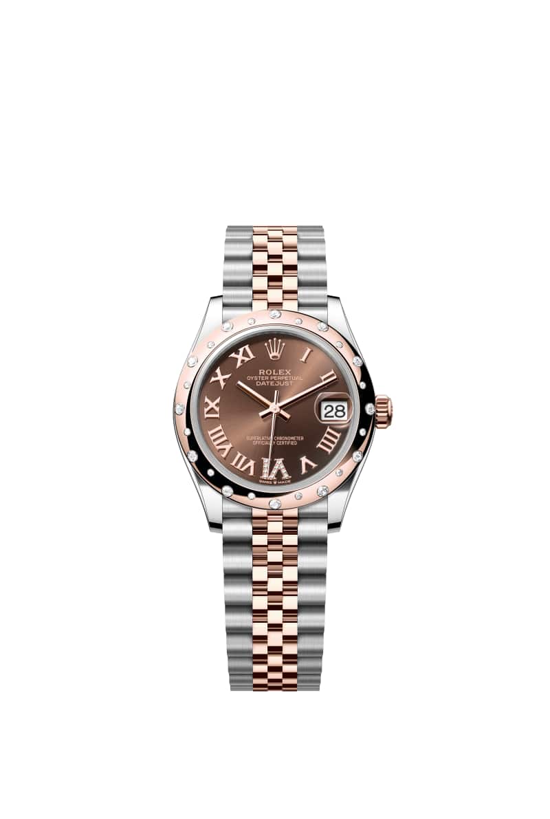 ROLEX 데이트저스트 31 278341RBR 다이아몬드가 세팅된 초콜렛 다이얼 오이스터스틸과 에버로즈 Gold