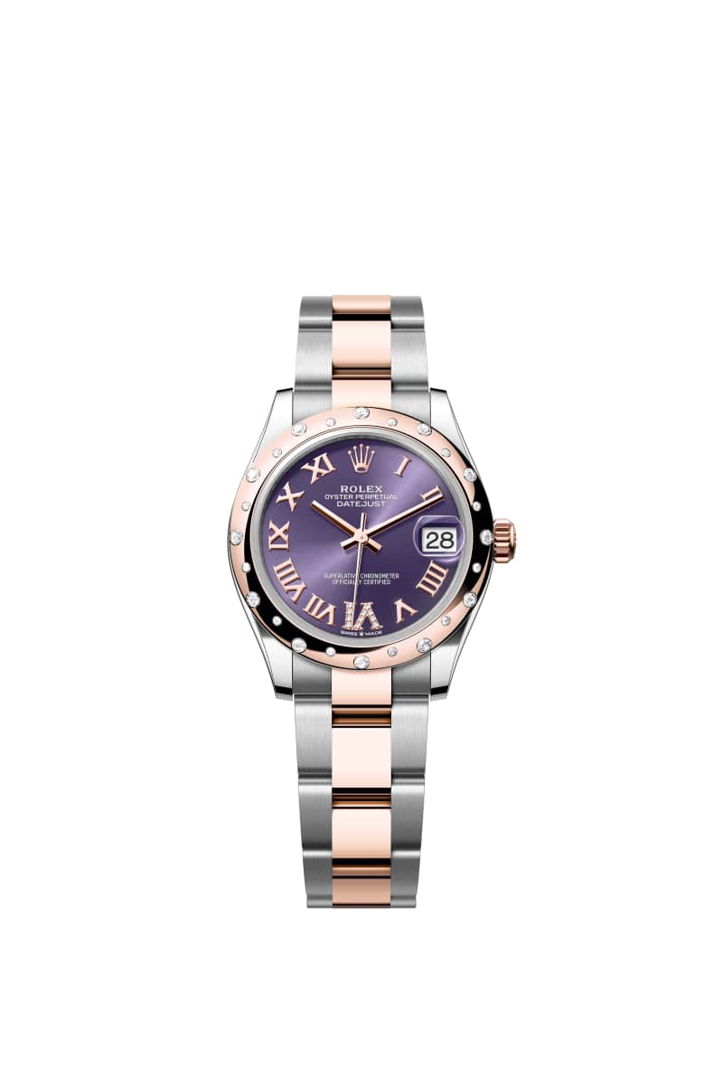 ROLEX 데이트저스트 31 278341RBR 다이아몬드가 세팅된 오베르진 다이얼 오이스터스틸과 에버로즈 Gold