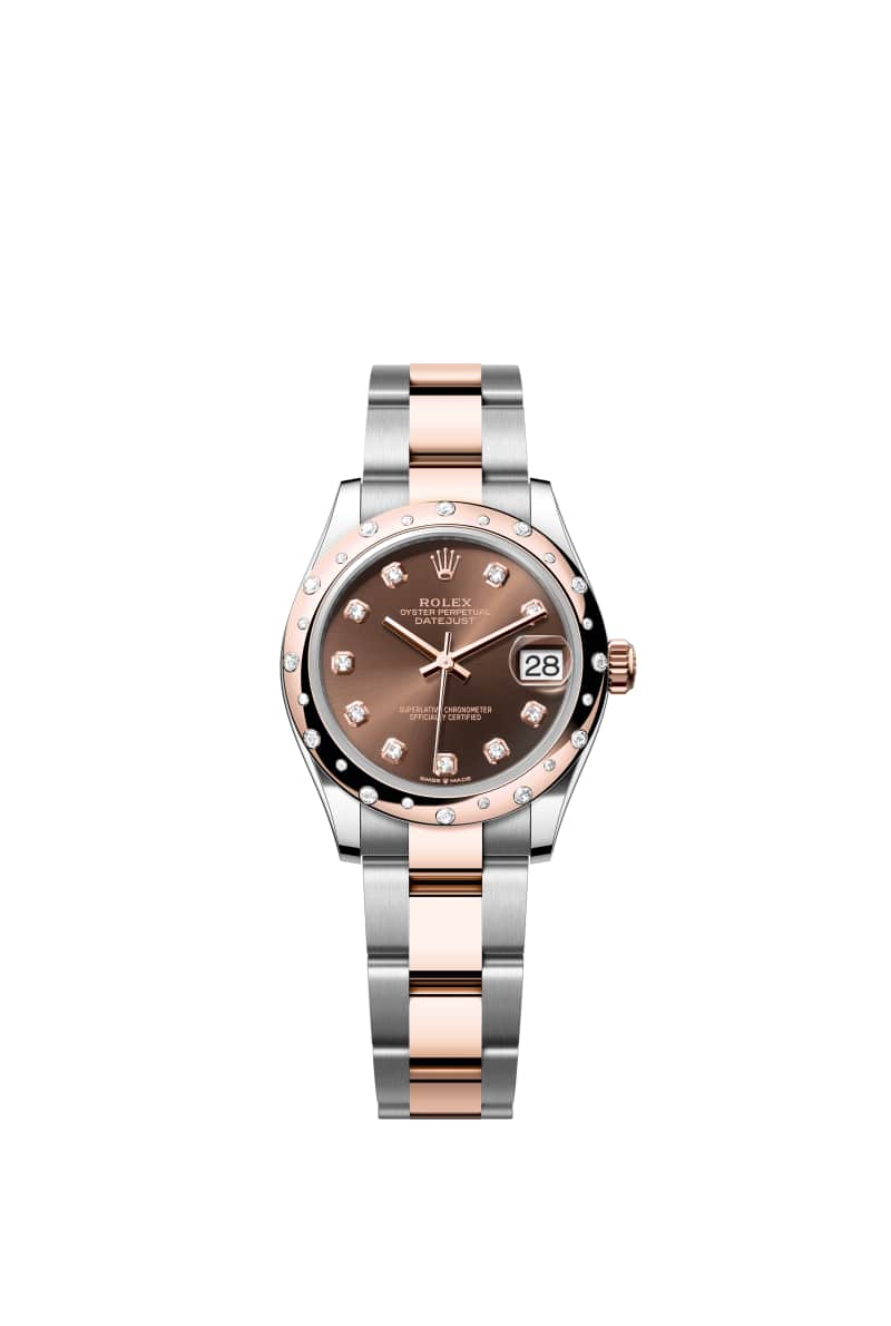 ROLEX 데이트저스트 31 278341RBR 다이아몬드가 세팅된 초콜렛 다이얼 오이스터스틸과 에버로즈 Gold