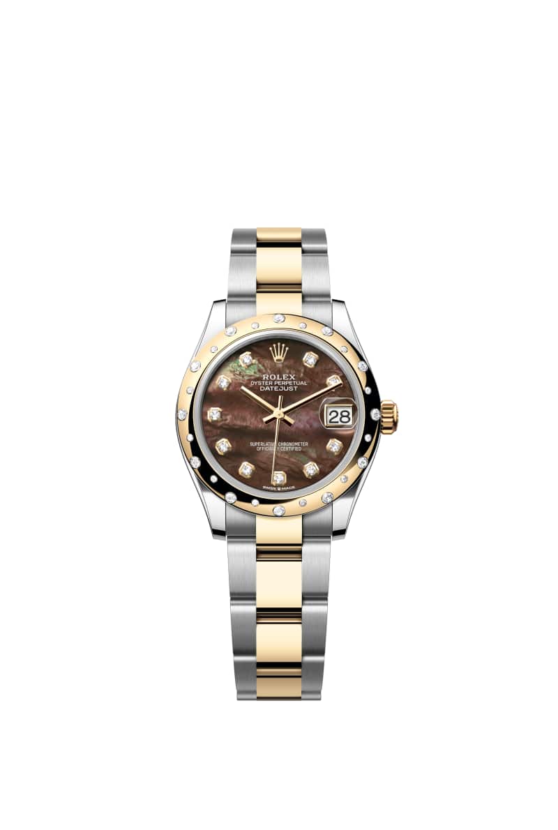 ROLEX 데이트저스트 31 278343RBR 다이아몬드가 세팅된 Black 진주자개 다이얼 오이스터스틸과 옐로우 Gold