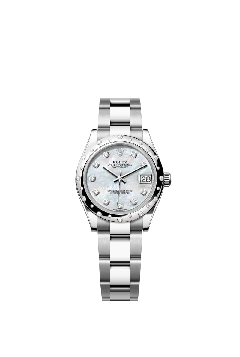 ROLEX 데이트저스트 31 278344RBR 다이아몬드가 세팅된 White 진주자개 다이얼 오이스터스틸과 White Gold