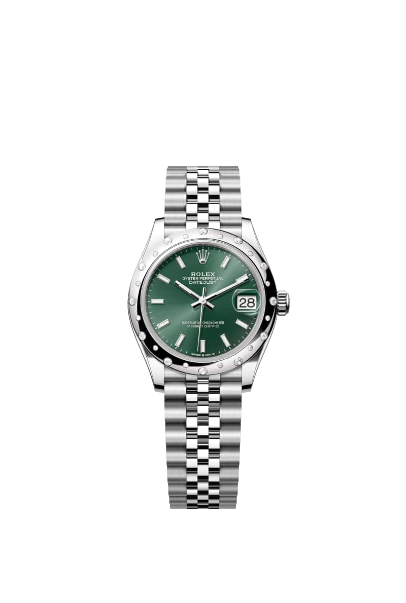 ROLEX 데이트저스트 31 278344RBR 민트 그린 다이얼 오이스터스틸과 White Gold