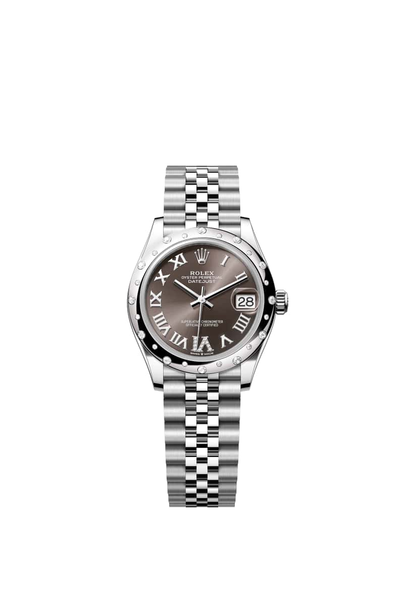 ROLEX 데이트저스트 31 278344RBR 다이아몬드가 세팅된 다크 그레이 다이얼 오이스터스틸과 White Gold