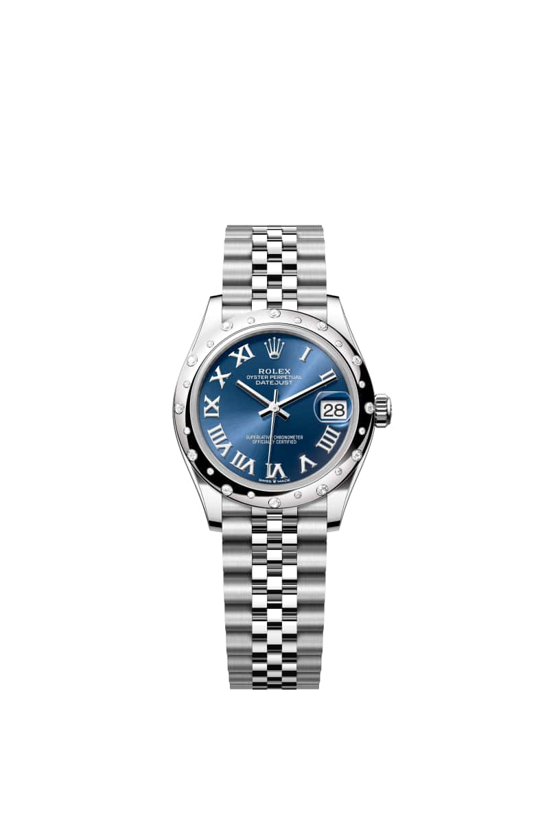 ROLEX 데이트저스트 31 278344RBR 브라이트 블루 다이얼 오이스터스틸과 White Gold