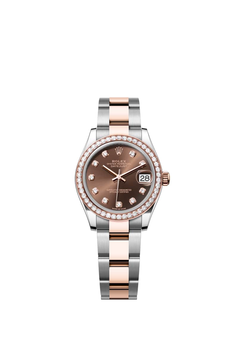 ROLEX 데이트저스트 31 278381RBR 다이아몬드가 세팅된 초콜렛 다이얼 오이스터스틸과 에버로즈 Gold