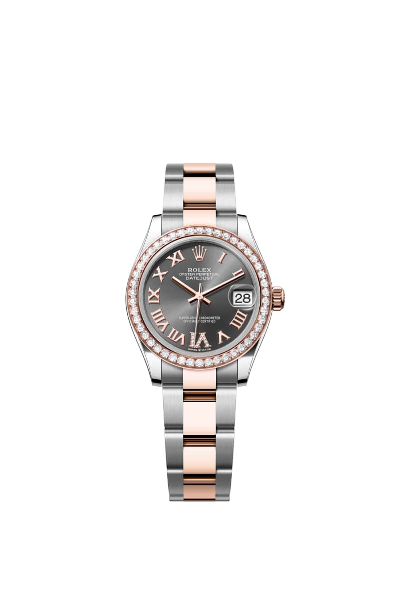 ROLEX 데이트저스트 31 278381RBR 다이아몬드가 세팅된 슬레이트 다이얼 오이스터스틸과 에버로즈 Gold