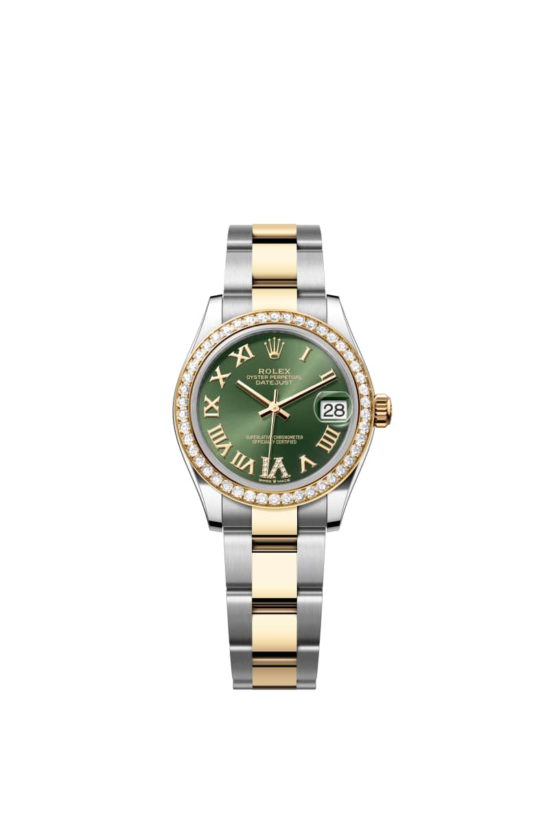 ROLEX 데이트저스트 31 278383RBR 다이아몬드가 세팅된 올리브 그린 다이얼 오이스터스틸과 옐로우 Gold