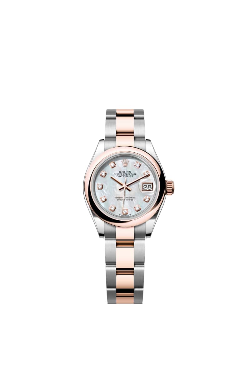 ROLEX Lady-데이트저스트 28 279161 다이아몬드가 세팅된 White 진주자개 다이얼 오이스터스틸과 에버로즈 Gold