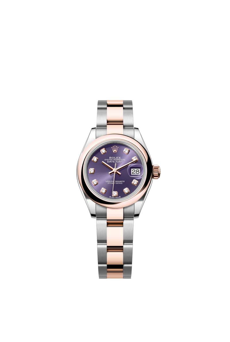 ROLEX Lady-데이트저스트 28 279161 다이아몬드가 세팅된 오베르진 다이얼 오이스터스틸과 에버로즈 Gold