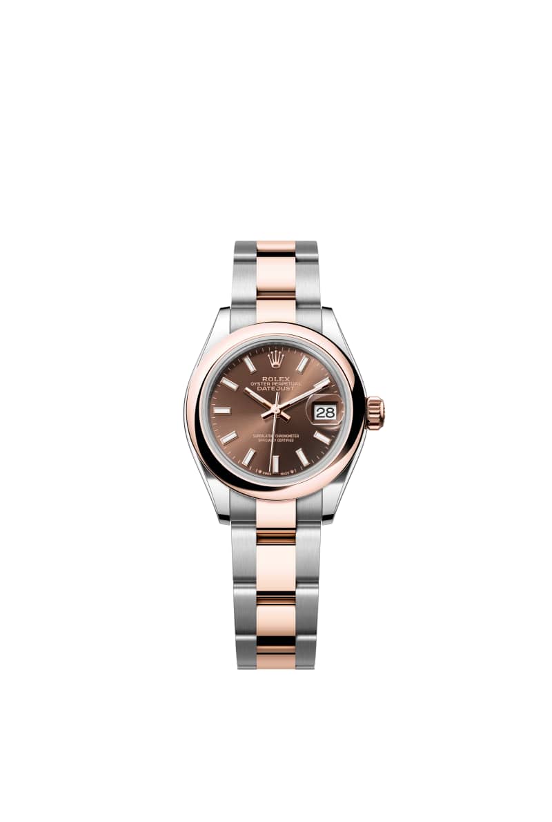 ROLEX Lady-데이트저스트 28 279161 초콜렛 다이얼 오이스터스틸과 에버로즈 Gold