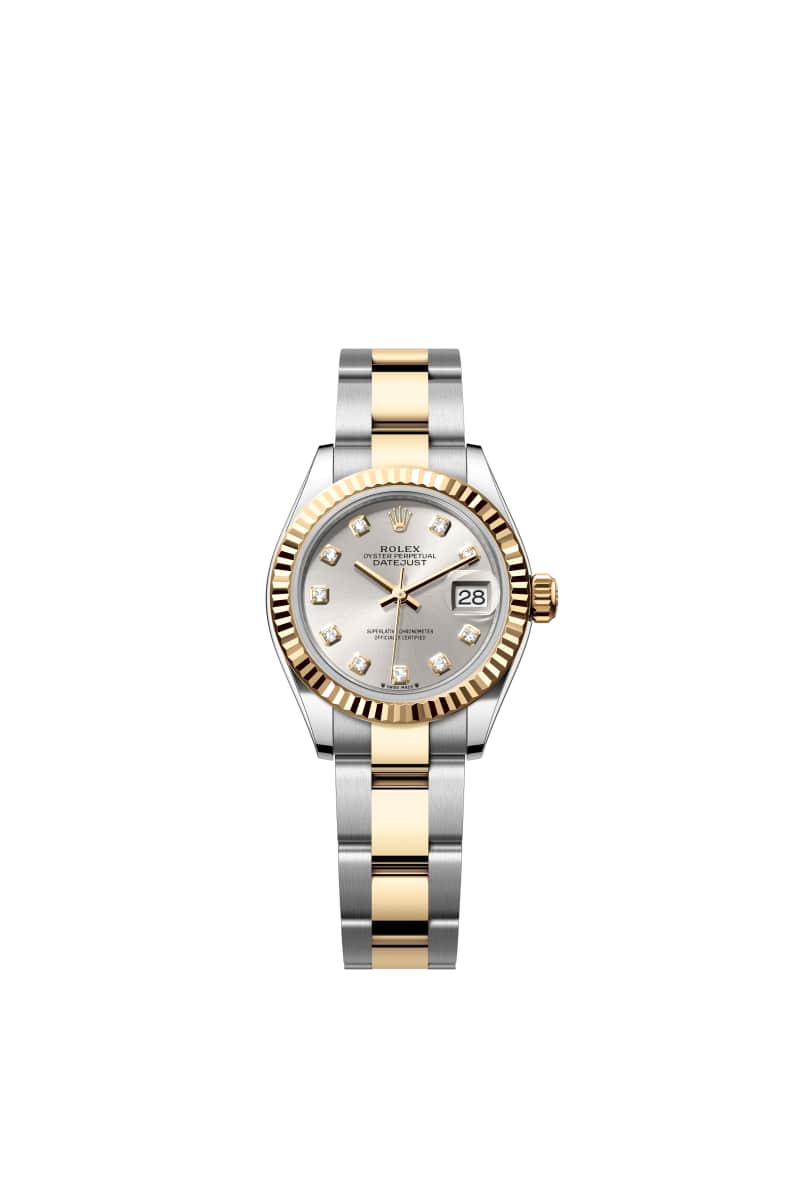 ROLEX Lady-데이트저스트 28 279173 다이아몬드가 세팅된 Silver 다이얼 오이스터스틸과 옐로우 Gold