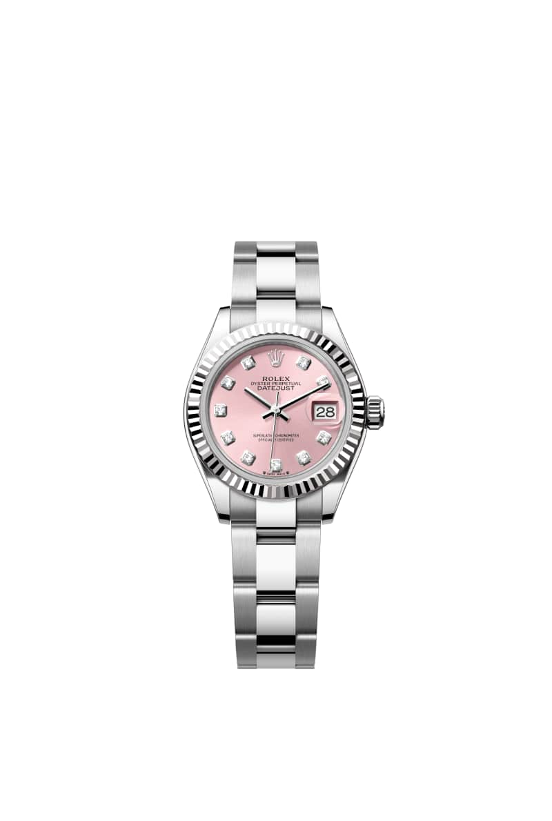 ROLEX Lady-데이트저스트 28 279174 다이아몬드가 세팅된 핑크 다이얼 오이스터스틸과 White Gold