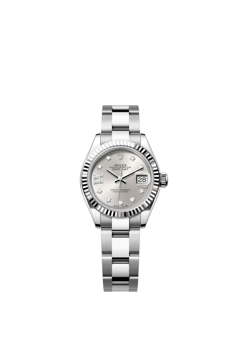 ROLEX Lady-데이트저스트 28 279174 다이아몬드가 세팅된 Silver 다이얼 오이스터스틸과 White Gold