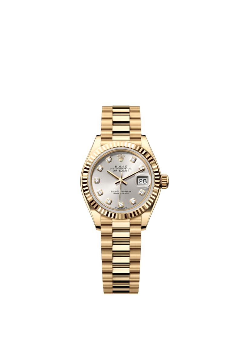 ROLEX Lady-데이트저스트 28 279178 다이아몬드가 세팅된 Silver 다이얼 18캐럿 옐로우 Gold