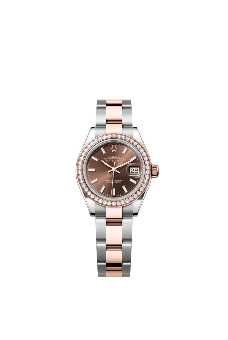 ROLEX Lady-데이트저스트 28 279381RBR 초콜렛 다이얼 오이스터스틸과 에버로즈 Gold