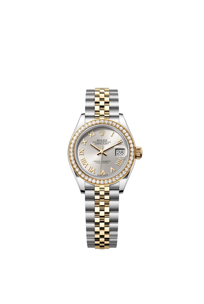롤렉스 레이디-데이트저스트 28 279383RBR 실버 다이얼 오이스터스틸과 옐로우 골드