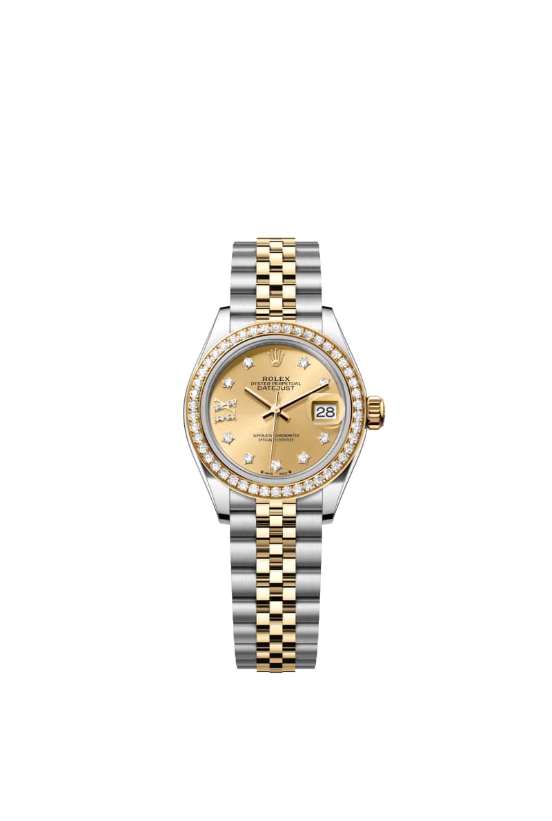 ROLEX Lady-데이트저스트 28 279383RBR 다이아몬드가 세팅된 샴페인 Color 다이얼 오이스터스틸과 옐로우 Gold