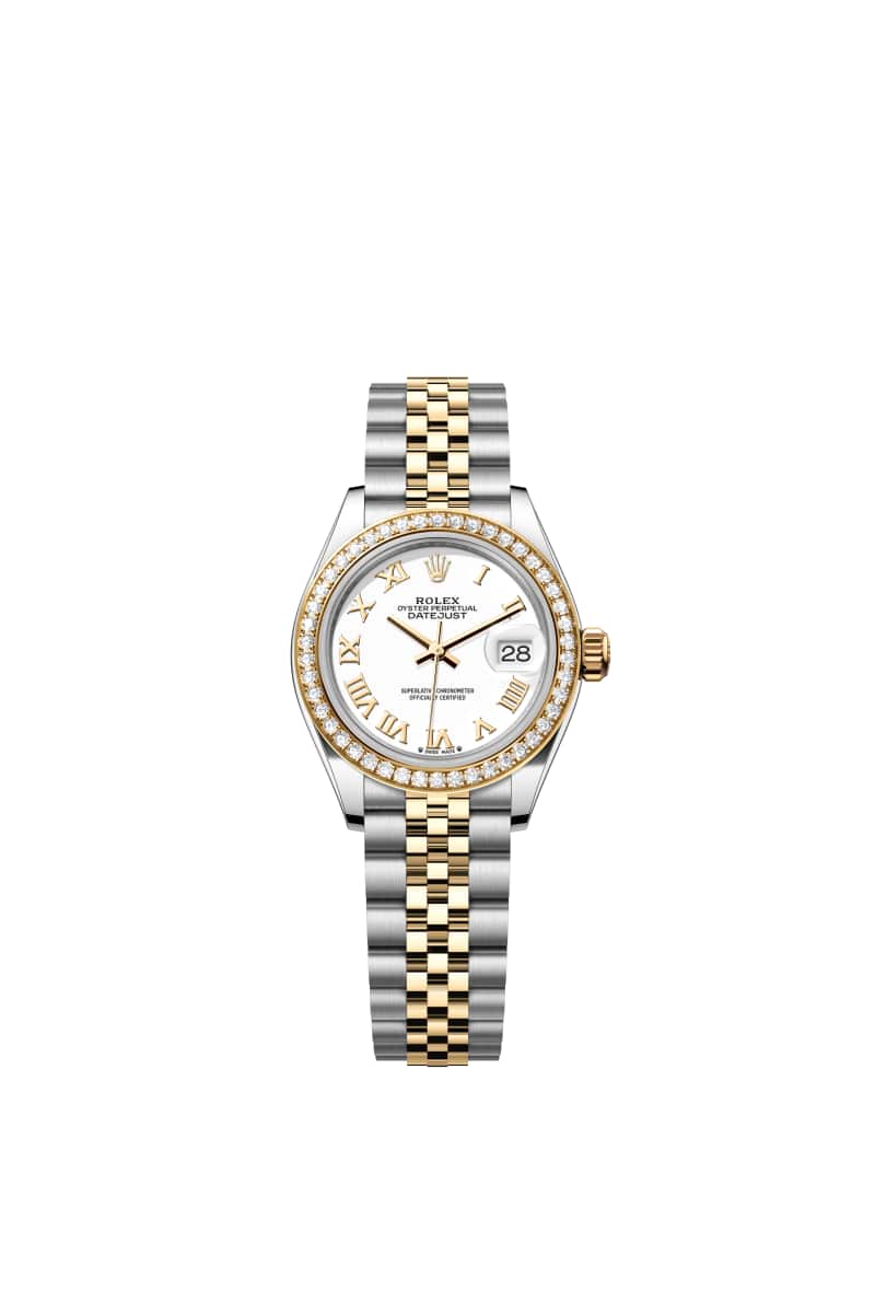 ROLEX Lady-데이트저스트 28 279383RBR White 다이얼 오이스터스틸과 옐로우 Gold