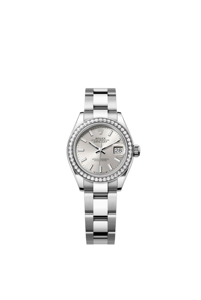 ROLEX Lady-데이트저스트 28 279384RBR Silver 다이얼 오이스터스틸과 White Gold