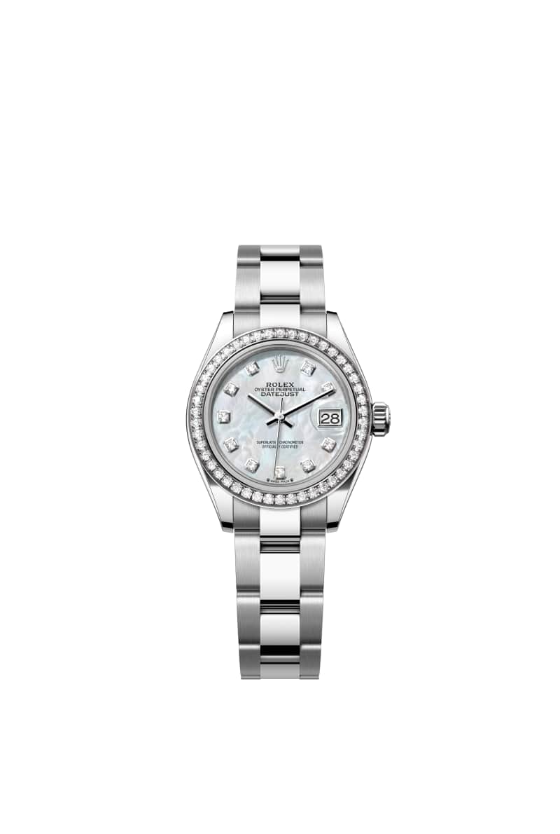 ROLEX Lady-데이트저스트 28 279384RBR 다이아몬드가 세팅된 White 진주자개 다이얼 오이스터스틸과 White Gold