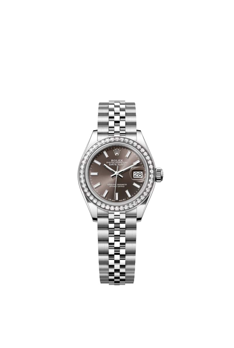 ROLEX Lady-데이트저스트 28 279384RBR 다크 그레이 다이얼 오이스터스틸과 White Gold
