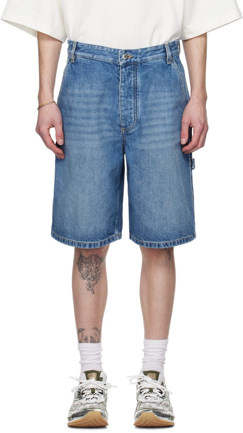Blue Vintage Cargo Denim Shorts 251798M193003