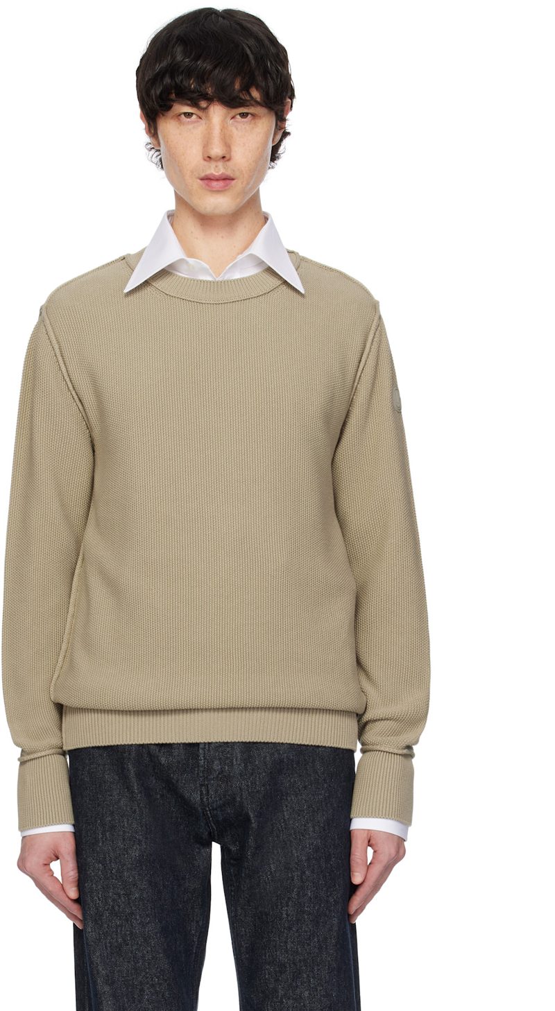 Beige Textured Cotton Sweater 251111M201006