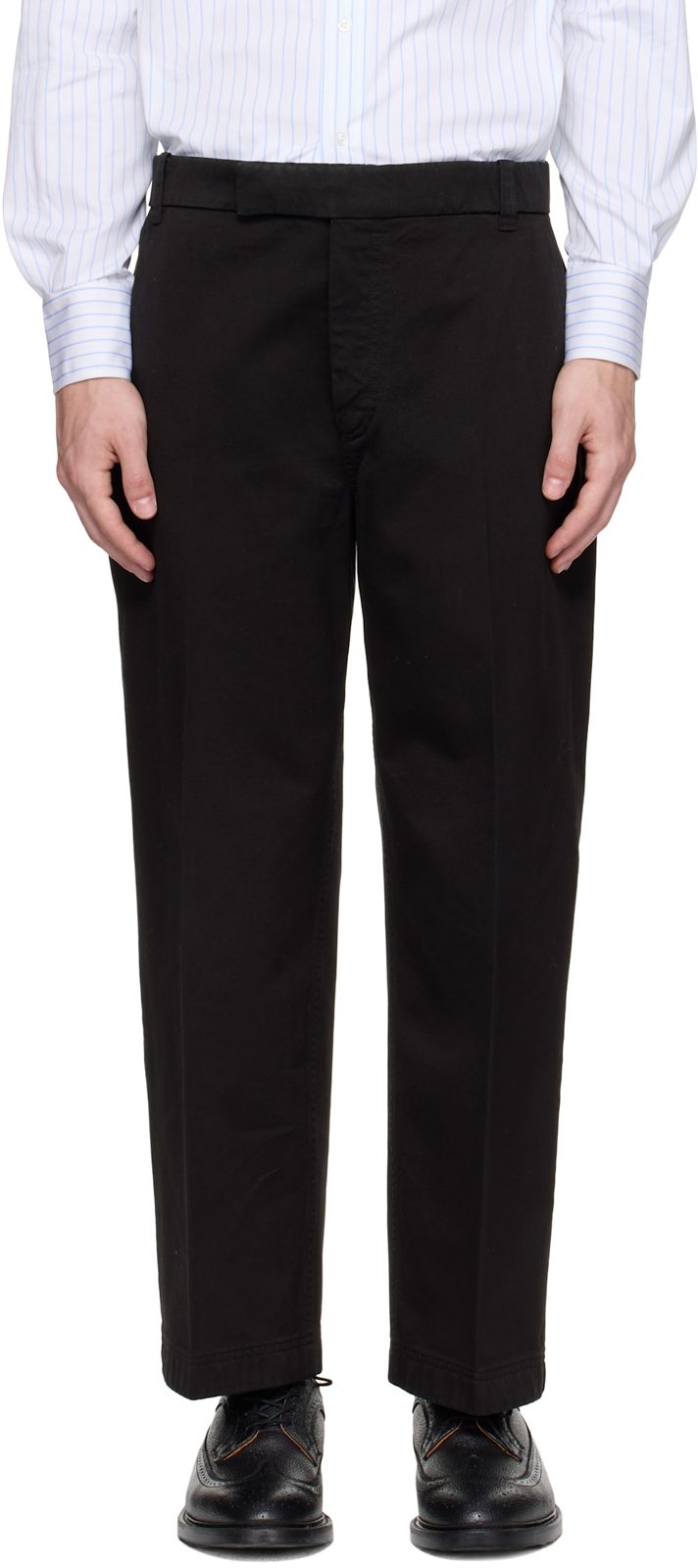Black Cotton Twill Utility Trousers 252381M191005