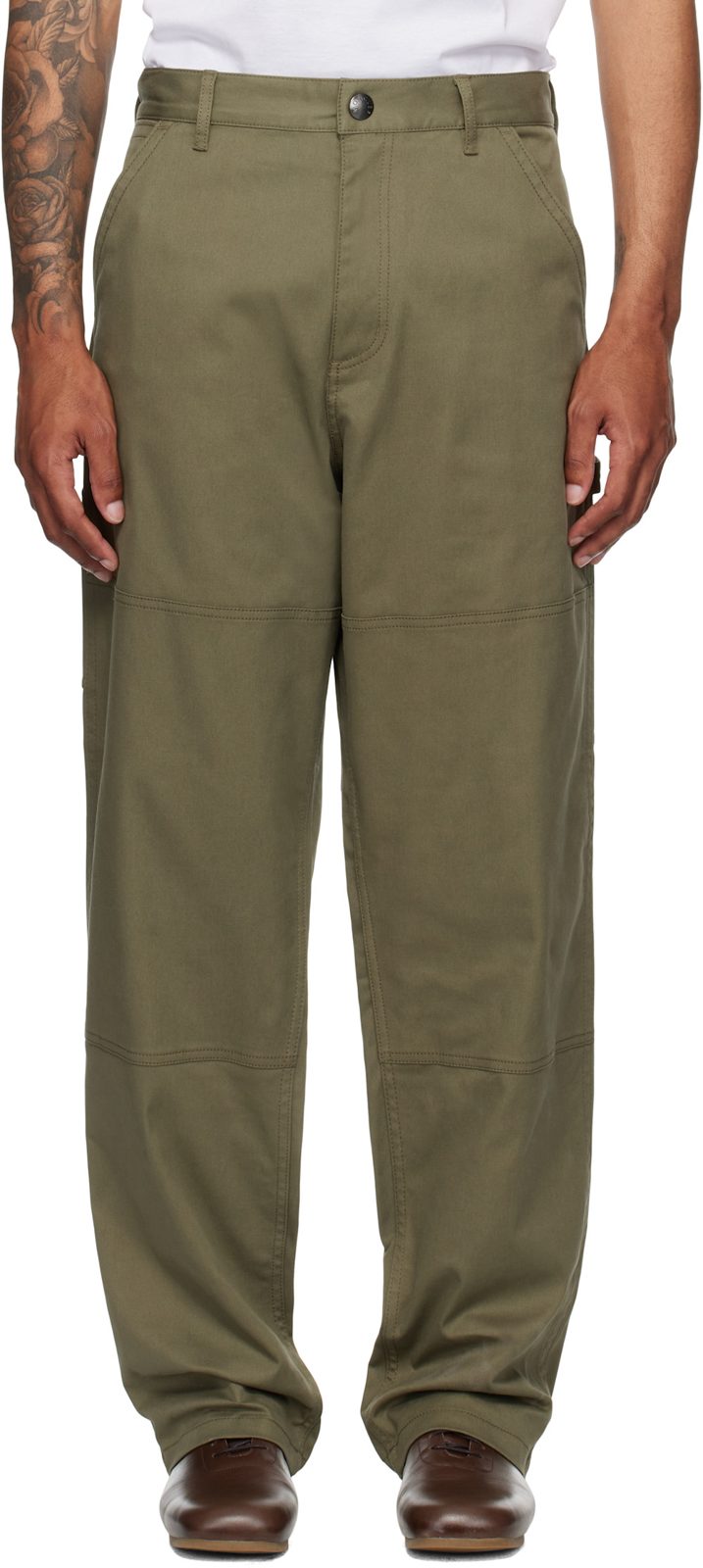 Khaki Cotton Gabardine Trousers 252111M191050