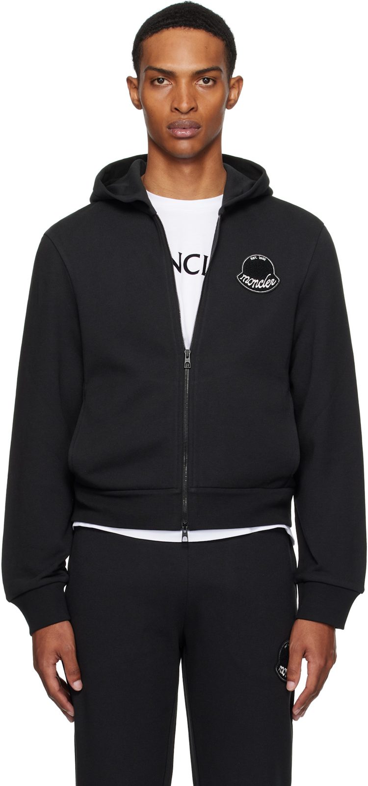 Black Logo Cotton Zip-Up Hoodie 252111M200003