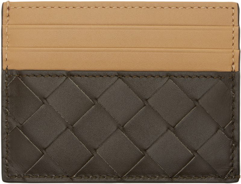 Beige & Brown Intrecciato Credit Card Holder 242798M163007
