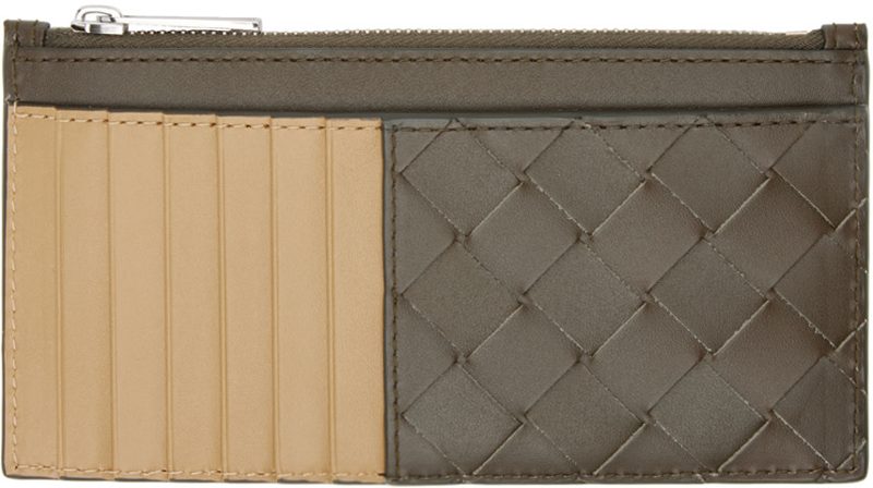 Brown & Tan Intrecciato Long Zippered Card Holder 242798M163005