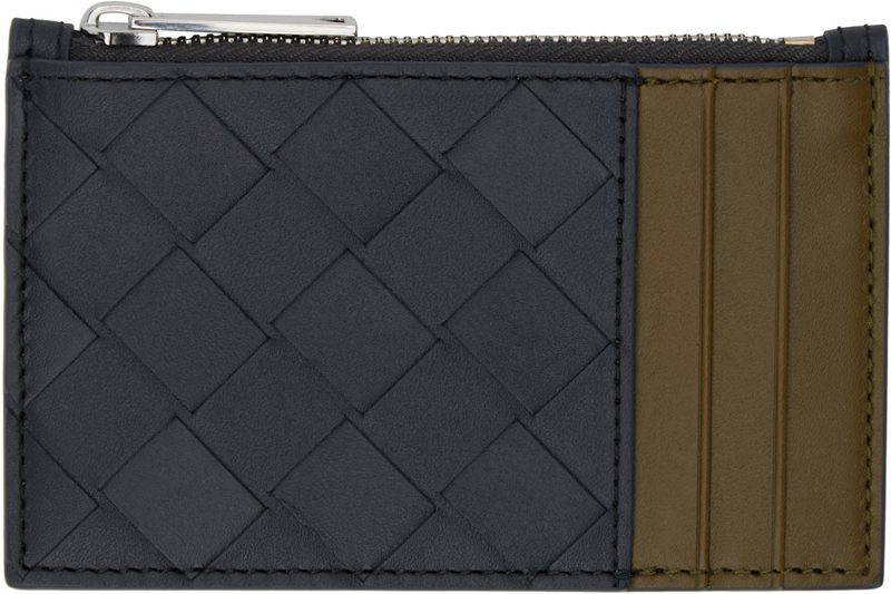 Black & Khaki Intrecciato Zippered Card Holder 242798M163026