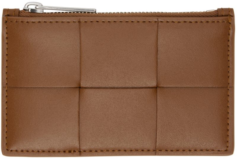 Brown & Navy Cassette Zippered Card Holder 241798F037019