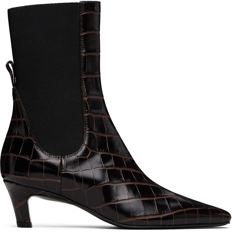 TOTEME Brown CROCO-EM[보스]ED Mid-Heel Boots 252771F113001
