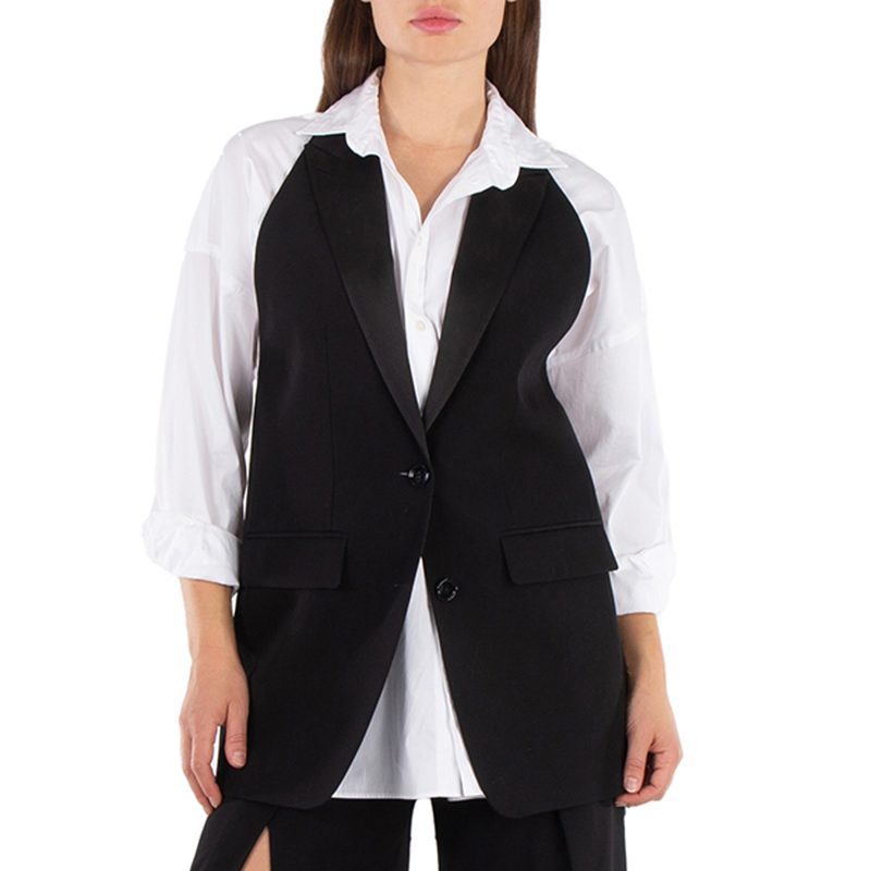Wool Tailored Blazer Vest with Satin Peak Lapels